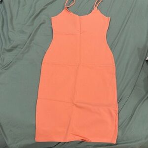 Sleeveless Spaghetti Strap Bodycon Dress in Coral